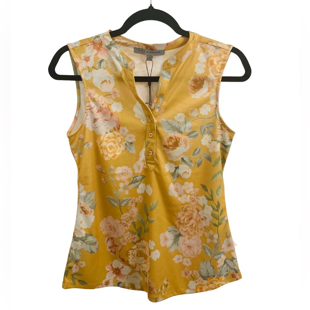 ALEX & PARKER YELLOW FLORAL SLEEVELESS TOP SIZE S